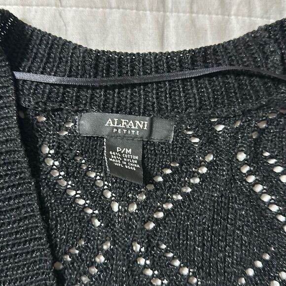 ALFANI PM Cable Eyelet Knit Cropped Quarter Sleeve Open Front Cardigan - Picture 8 of 11